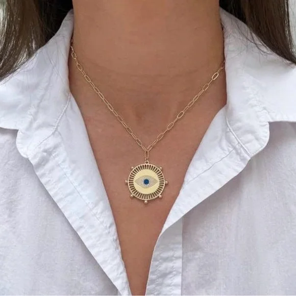 Jennifer Miller Evil Eye Medallion Goldtone Necklace - Picture 5 of 5